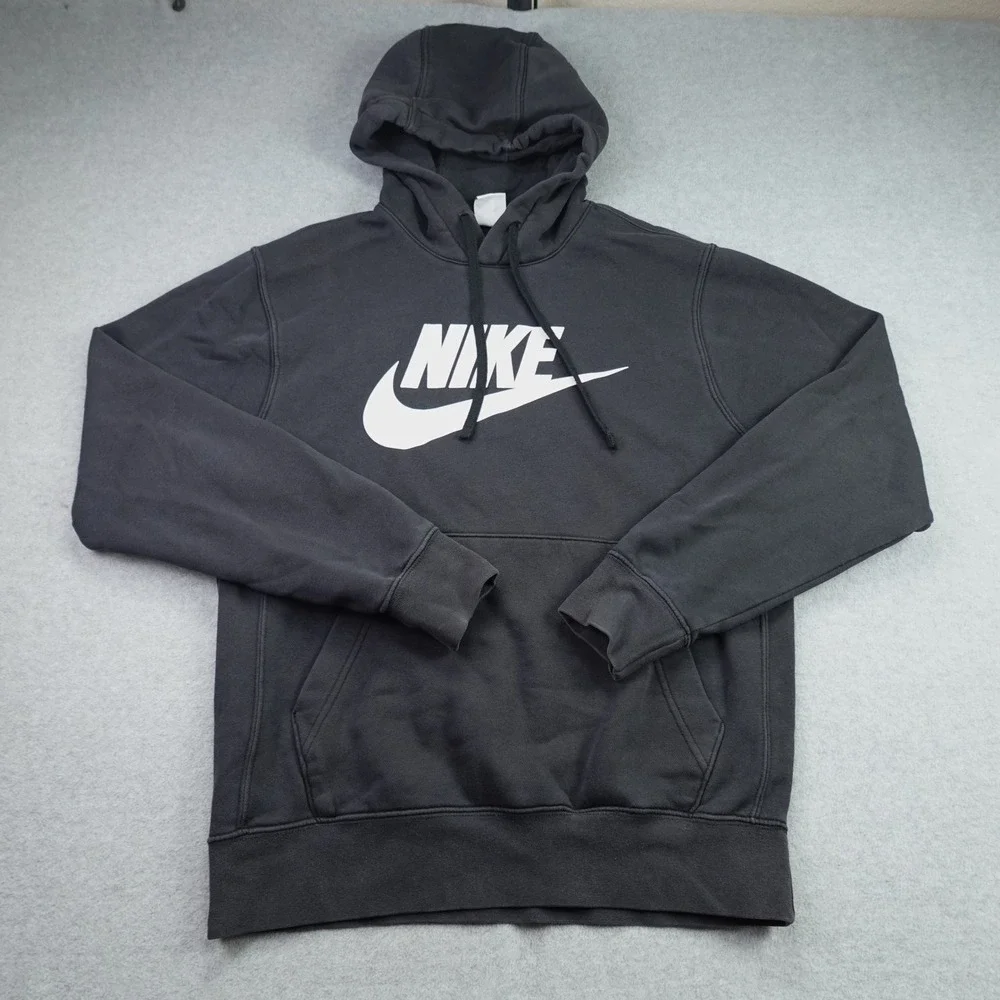 Nike Hoodie Mens Small Black Sporty Pullover Graphic Logo Sweatshirt